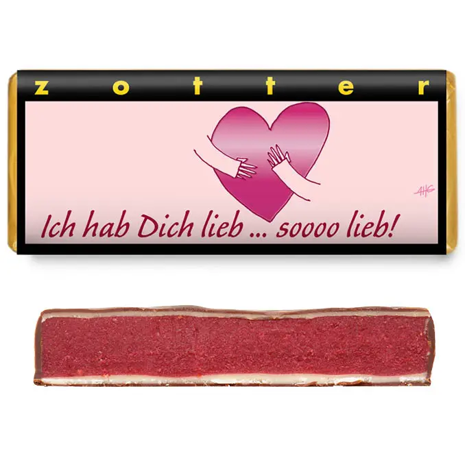 Zotter „Ich hab Dich lieb“ – Dunkle Schokolade mit Himbeerfüllung (70 g)