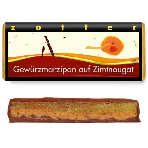 Gewürzmarzipan auf Zimtnougat Schokolade Zotter